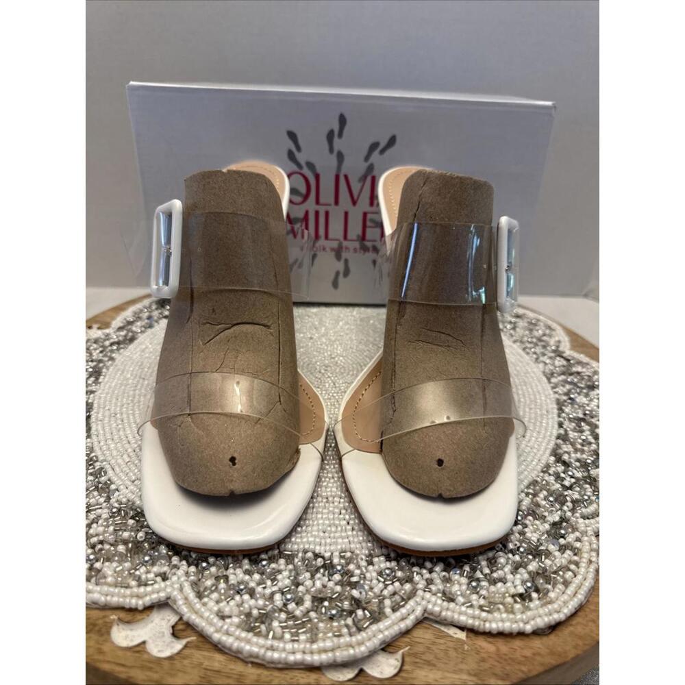 Olivia Miller White Slip On Adjustable Buckle Sandals Heels Size 10